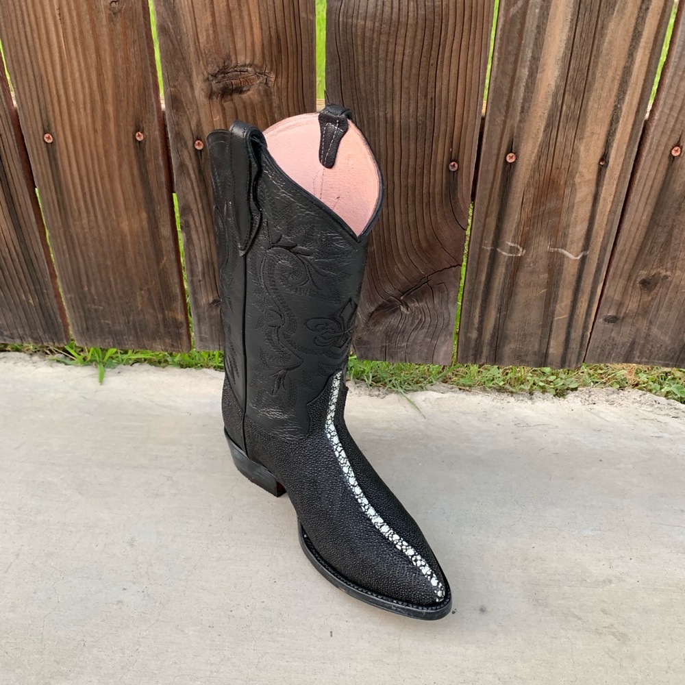 Mens Western Cowboy Stingray Print Leather J Toe Boots Bota Mantarraya negra 099